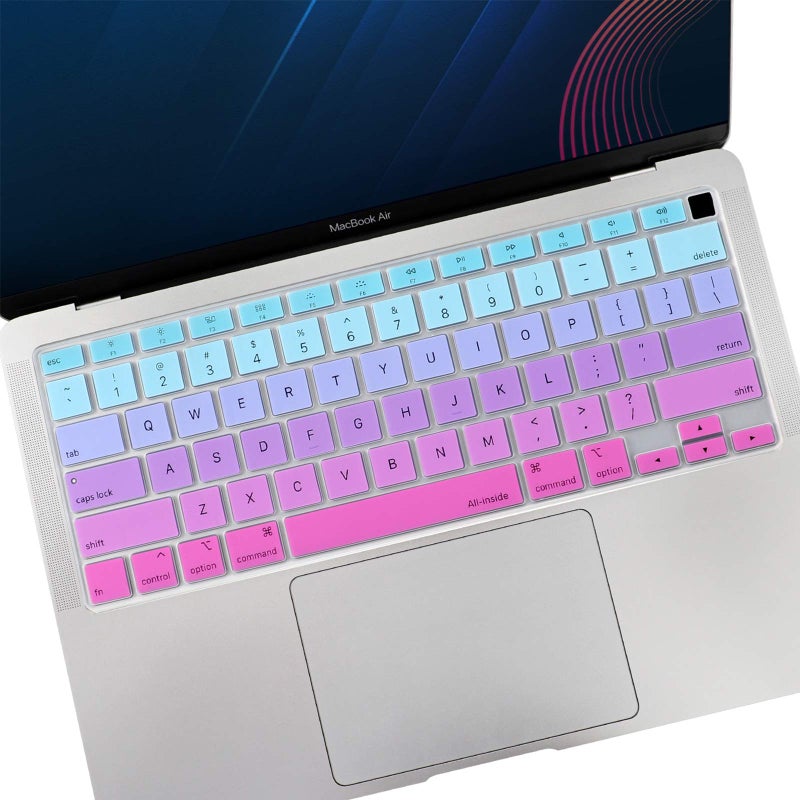 Allinside Silicone Keyboard Cover for New MacBook Air 13 inch A2179 Released in 2020 with Touch ID and Retina Display US Version, Ombre Blue Pink - Image 1